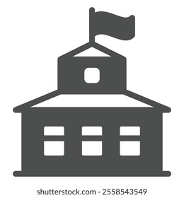 Tavern building with flag solid icon, west desert concept. Vector graphics. Ancient american house sign on white background, glyph style icon for mobile or web design