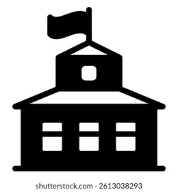 Tavern building with flag solid icon, west desert concept. Vector graphics. Ancient american house sign on white background, glyph style mobile or design
