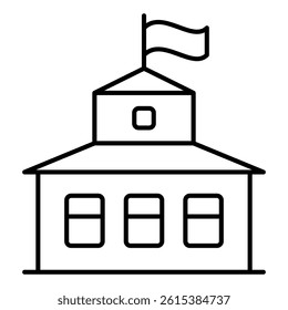 Tavern building with flag thin line icon, west desert concept. Vector graphics. Ancient american house sign on white background, linear style for mobile or design