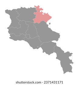 Tavush province map, administrative division of Armenia.