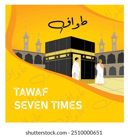 Tawaf is one part of the Hajj pilgrimage. Pilgrims must walk around the Kaaba seven times. Islamic Hajj concept. Flat vector illustration.