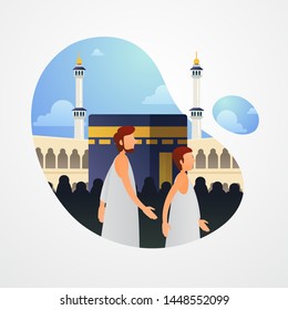 Tawaf is walking around Kaaba seven times. Hajj and umrah vector illustration