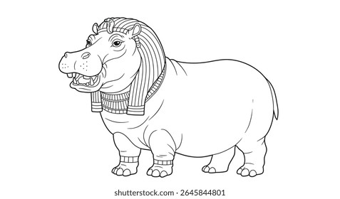Taweret Hippopotamus Deusa Colorir Página Protetor Egípcio Infantil Fertilidade Divindade Mitologia Linha Arte Design