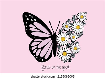 Tawny Orange Monarch Butterfly design hand drawn daisy flower design hand drawn daisies positive quote flower design margarita mariposa stationery,mug,t shirt,phone case
