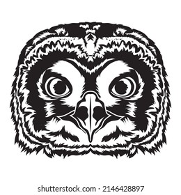 Tawny Owl face vector iilustration in hand drawn style, perfect for tshirt and mascot design