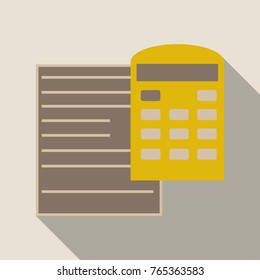 Tax accounting, budget calculation. Clipboard, tax form, calculator. Flat design graphic elements, flat icons set. Premium quality. Modern concepts. Vector illustration