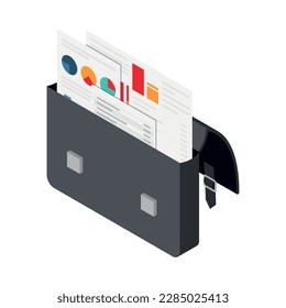 Tax accounting budget calculation isometric icon with documents in briefcase 3d vector illustration