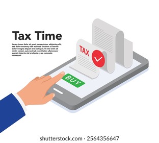 Tax accounting, expenses, budget calculation. Clipboard, tax form. Pay tax online stock illustration