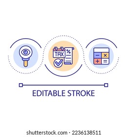 Tax accounting loop concept icon. Financial statements abstract idea thin line illustration. Annual report. Calculating tax refund. Isolated outline drawing. Editable stroke. Arial font used