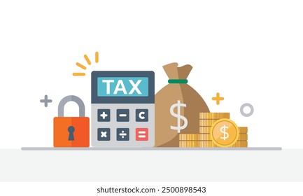 Tax activities icon collection illustrate with colorful cartoon style including coin, dollar bill and saving