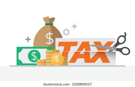 Tax activities icon collection illustrate with colorful cartoon style including coin, dollar bill and saving