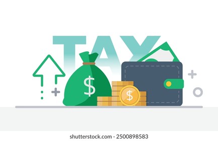 Tax activities icon collection illustrate with colorful cartoon style including coin, dollar bill and saving
