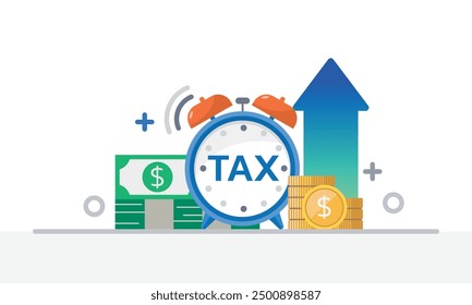 Tax activities icon collection illustrate with colorful cartoon style including coin, dollar bill and saving