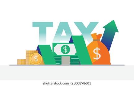 Tax activities icon collection illustrate with colorful cartoon style including coin, dollar bill and saving