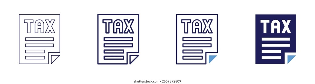 Icono de administración tributaria en 4 estilos diferentes. Línea delgada, línea, línea en negrita, duotono. Estilo duotono. Trazo editable.
