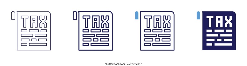 Icono de asesor fiscal en 4 estilos diferentes. Línea delgada, línea, línea en negrita, duotono. Estilo duotono. Trazo editable.