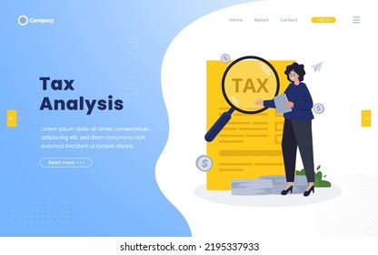 Tax analysis illustration design, Analyzing annual tax reports concept
