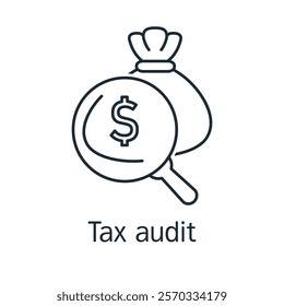 Tax audit of income. Vector linear icon illustration isolated on white background.