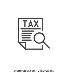 Tax Audit line icon. linear style sign for mobile concept and web design. Magnifying glass over a tax document outline vector icon. Symbol, logo illustration. Vector graphics