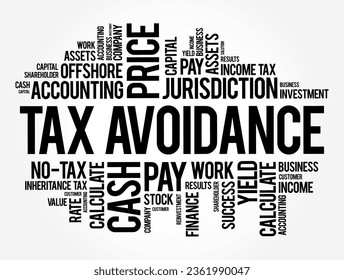 Tax Avoidance is the use of legal methods of reducing taxable income or tax owed, word cloud concept background