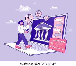 Tax benefit. Banker or banking online application banner set. Idea of finance income, money saving and wealth. Depositing, loan and bank cash operation service. Vector outline of a businessman.