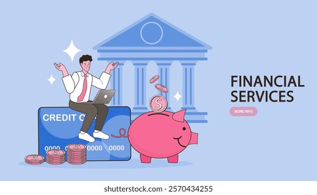 Tax benefit. Banker or banking online application banner set. Idea of finance income, money saving and wealth. Depositing, loan and bank cash operation service. Vector of a businessman.