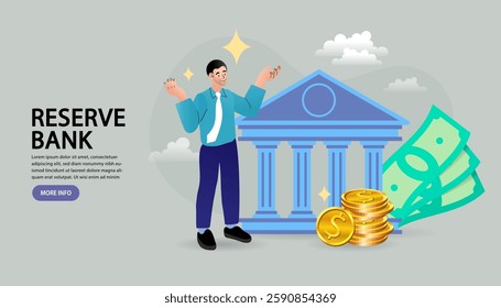 Tax benefit. Banker or banking online application banner set. Idea of finance income, money saving and wealth. Depositing, loan and bank cash operation service. Vector of a businessman.