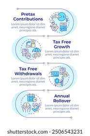 Steuervorteile von HSA infographische vertikale Sequenz. Steuererleichterungen und Steuerabzug Ärztlicher Dienst. Visualisierungs-Infochart mit 4 Optionen. Kreise-Workflow