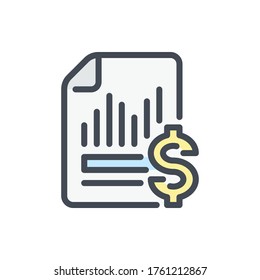 Tax, Bill and Business Report color line icon. Invoice and Financial Report vector outline colorful sign.