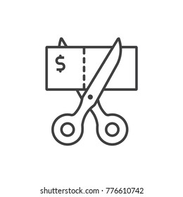 Tax, Budget Cuts Line Icon. Scissors Cutting Money.