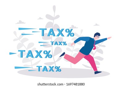 Tax Burden Payment Obligation, Vector illustration for web banner, infographics, mobile. A frightened man is running away from tax