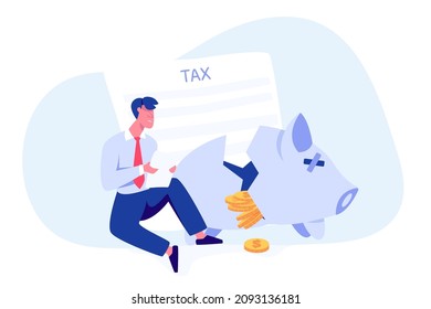 Tax business concept. The young businessman is under pressure because he doesn't have enough money to pay his taxes because he is charged back taxes on his business. investor has stress from tax