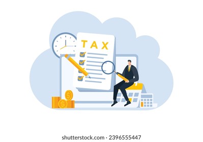 tax with businessman flat illustration blue and yellow template