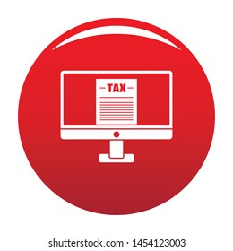 Tax by computer icon. Simple illustration of tax by computer vector icon for any design red