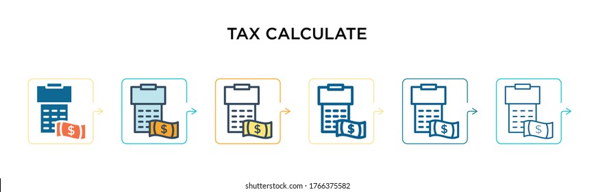 Tax calculate vector icon in 6 different modern styles. Black, two colored tax calculate icons designed in filled, outline, line and stroke style. Vector illustration can be used for web, mobile, ui