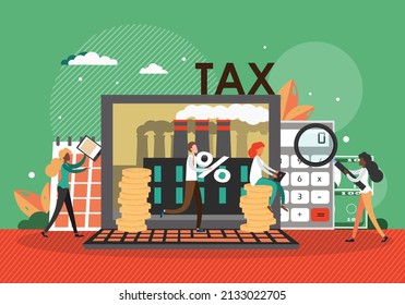 Tax calculation, online payment, vector illustration. Accounting, financial management, taxation, audit, finance report.