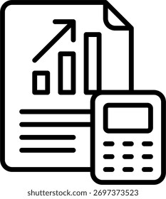 Diseño de Vector de cálculo de impuestos en estilo moderno, proceso contable y concepto de planificación financiera, ilustración de finanzas comerciales. Icono de línea
