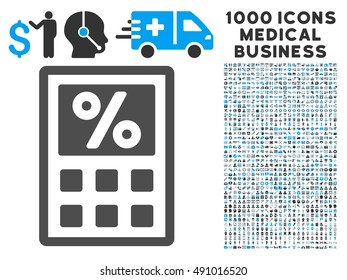 Tax Calculator icon with 1000 medical commerce gray and blue vector pictographs. Set style is flat bicolor symbols, white background.