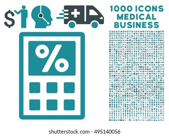 Tax Calculator icon with 1000 medical commerce soft blue vector pictographs. Set style is flat bicolor symbols, white background.