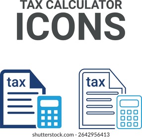 Tax calculator icons, Line art Vector illustration in thin line modern style of inspection-related icons: documentation, auditor, Audit icon set. Accounting line icons collection.