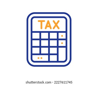 Tax calculator line icon. Calculate tax rate sign. Accounting symbol. Colorful thin line outline concept. Linear style tax calculator icon. Editable stroke. Vector