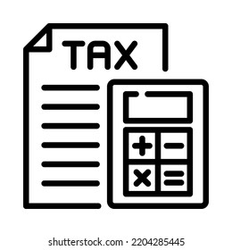 Tax calculator outline icon. Business and tax concept. Time to pay tax. For business and payments presentation. Vector Illustration.