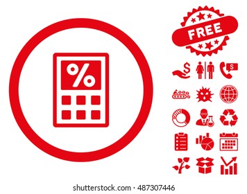Tax Calculator pictograph with free bonus pictures. Vector illustration style is flat iconic symbols, red color, white background.