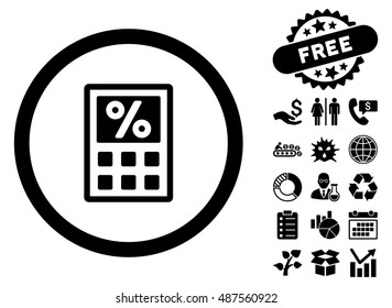 Tax Calculator pictograph with free bonus pictograph collection. Vector illustration style is flat iconic symbols, black color, white background.