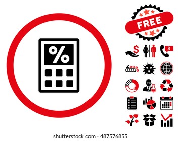 Tax Calculator pictograph with free bonus clip art. Vector illustration style is flat iconic bicolor symbols, intensive red and black colors, white background.