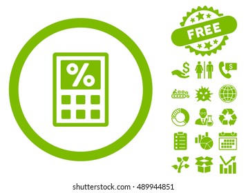 Tax Calculator pictograph with free bonus clip art. Vector illustration style is flat iconic symbols, eco green color, white background.