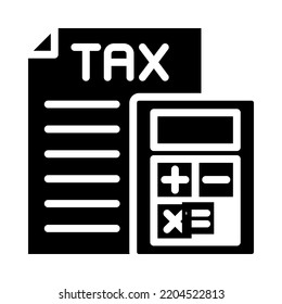 Icono sólido de calculadora de impuestos. Concepto de negocio y tributario. Es hora de pagar impuestos. Para presentación de negocios y pagos. Ilustración vectorial.