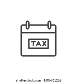 Tax calendar day line icon. linear style sign for mobile concept and web design. Tax payment page outline vector icon. Symbol, logo illustration. Vector graphics