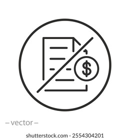 tax cancellation icon, exempt or no tax form, thin line vector illustration