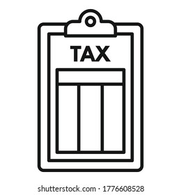 Tax clipboard icon. Outline tax clipboard vector icon for web design isolated on white background